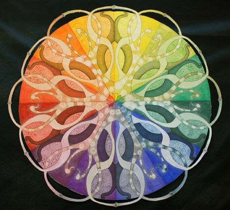 complex color wheel School Art Ideas, Color Wheel Design, Color Wheel Projects, Radial Symmetry, Color Wheel Art, Color Wheels, Repeated Pattern, Art Therapy Projects, Colour Theory