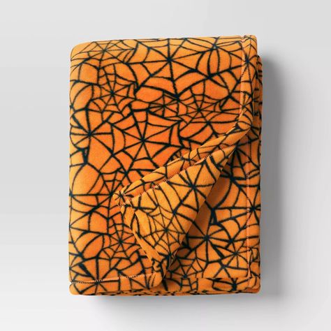 Web Printed Plush Halloween Throw Blanket Orange - Hyde & Eek! Boutique™ : Target Spider Web Blanket, Halloween Throw Blanket, Streamer Party Decorations, Halloween Sleepover, Halloween Web, Orange Spider, Holiday Blankets, Target Holiday, Halloween Throw Pillow