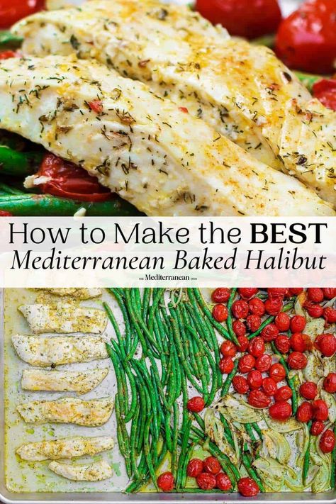 The best halibut recipe you’ll try! One-pan baked halibut with vegetables and bold Mediterranean flavors. 20 mins! Best Halibut Recipes, Halibut Recipes Healthy, Baked Halibut, Roasted Halibut, Halibut Recipe, Mediterranean Diet Recipes Dinners, Mediterranean Flavors, Halibut Recipes, Sheet Pan Dinners Recipes