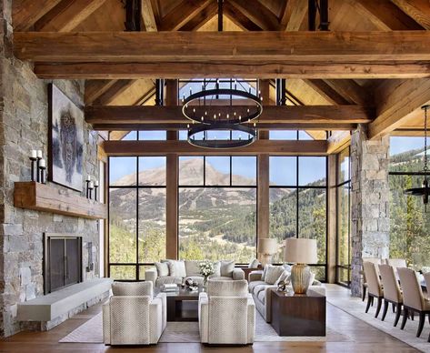 Rustic Mountain Homes, Mountain Home Interiors, West Home, Modern Mountain Home, Interior Design Rustic, Large Window, Mountain Living, Modern Mountain, Mountain Modern