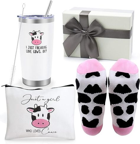 Cow gift set for the cow lover Cow Print Stuff, Cute Cow Print, Cow Tumbler, Cow Gifts, Cute Cow, Women Cosmetics, Themed Gifts, Bar Glassware, Stainless Steel Straws