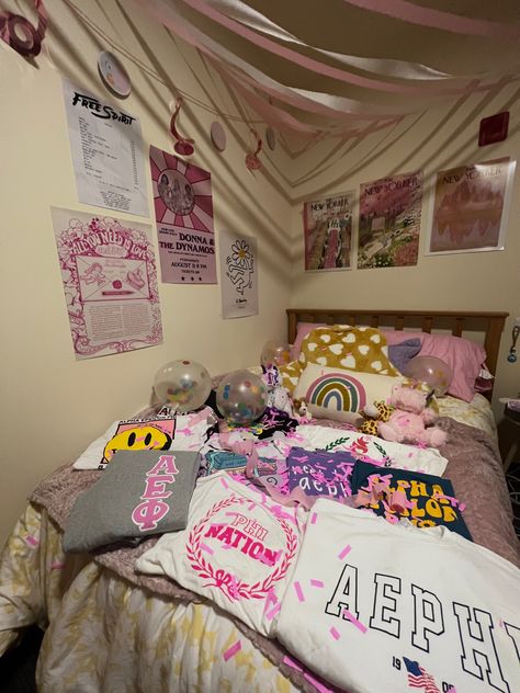 #sorority #biglittle #aephi Big Little Room Decorations Sorority, Little Room Decor, Sorority Room, Sorority Big Little, Pajama Party, 2024 Vision, Big Little, Dorm Room Decor, Bed Decor