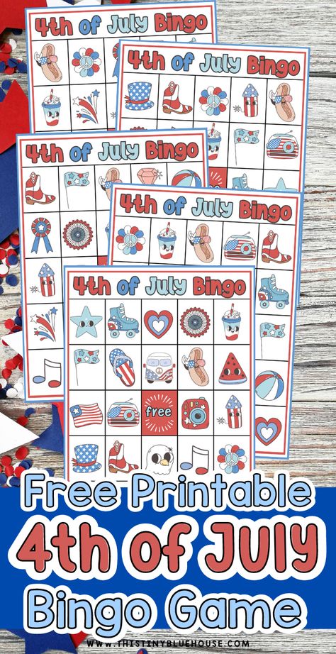 Free Printable 4th of July bingo game 4th Of July Bingo Printable Free, 4th Of July Games For Kids, Free 4th Of July Printables, 4th Of July Printables, Free Math Printables, Free Bingo Cards, Patriotic Cards, 4th Of July Games, Bingo For Kids