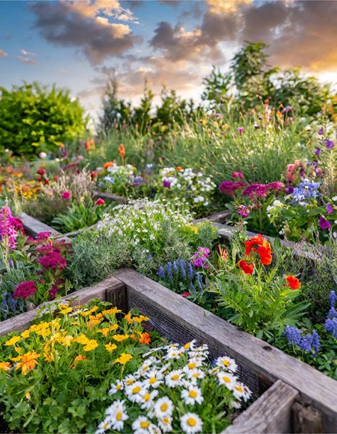 Thriving in Disorder: A Visual Guide to Chaos Gardening | Bigger Garden Wildflower Garden Bed, Wild Flowers Garden, Rustic Brick Wall, World Of Chaos, Big Garden, Wildflower Garden, Garden Bed, Flowers Garden, Farm Gardens