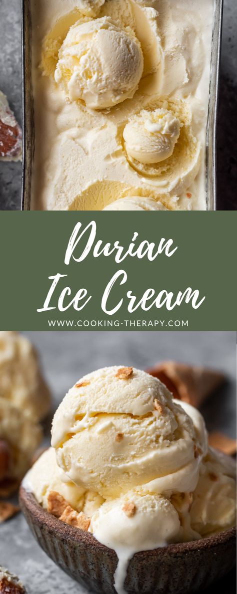 Durian Ice Cream #durian #icecream #asiandessert Asian Ice Cream, Durian Ice Cream Recipe, Durian Crepe Recipes, Es Durian, Paan Ice Cream Recipe, Durian Dessert Recipes, Durian Dessert, Durian Recipe, Durian Ice Cream