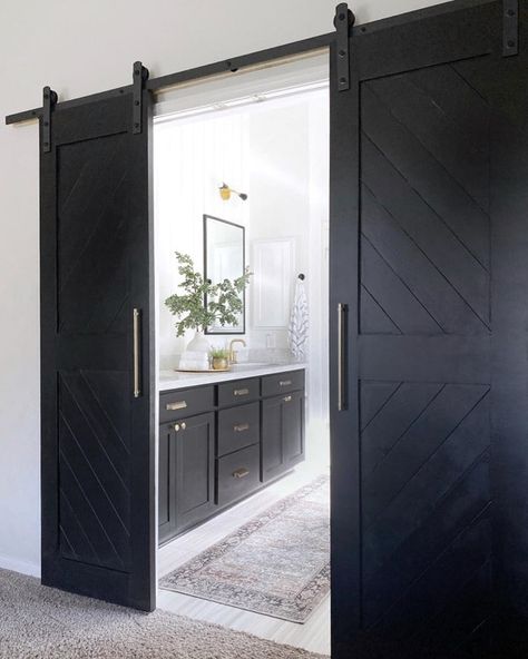 The Top 60+ Best Barn Door Ideas - Interior and Home Design - Next Luxury Bathroom Barn Door Ideas, Barn Door Ideas, Bathroom Barn Door, Modern Sliding Barn Door, Custom Interior Doors, Next Luxury, White Barn Door, Barn Door Closet, Barn Door Designs