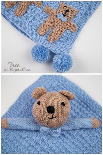 Bunny Blanket Buddy Free Pattern, Knit Lovey Pattern, Teddy Bear Knitting Pattern Free, Knitted Lovey, Lovey Blanket Pattern, Knit Baby Blanket Pattern Free, Bear Lovey, Crochet Baby Projects, Teddy Bear Patterns Free