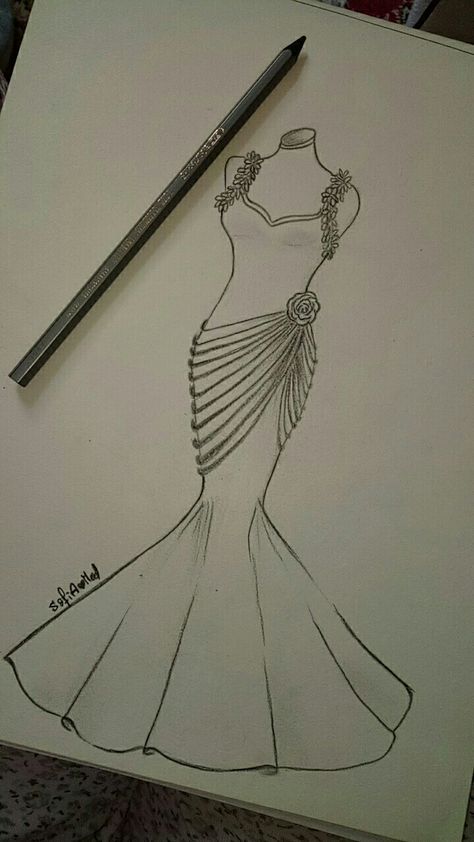 Easy Fashion Sketches For Beginners, Drawing Dresses Sketches Design, Fashion Illustration Sketches Dresses Gowns Beautiful, Gown Drawing Sketches Easy, Gown Sketches Design, Fashion Design Sketches For Beginners, Frock Drawing, Arte Aesthetic, Fashion Illustration Tutorial