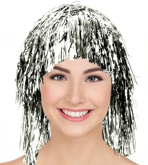 PRICES MAY VARY. Imported Pull-On closure Hand Wash Only Brand new Fantastic Quality Team Pride Fan Wig Great accessory for any Adult Team Pride Fan costume This posting includes: Silver Tinsel wig as featured Please note that only the items listed above are included. This fun wig will definitely give your costume a pick me up right when you need it! A staple for holiday parties, sports fans, and concerts, tinsel wigs are a great accessory to wear when you need something with a color coordinatio Tinsel Wig, Fan Costume, Sequin Curtains, Wig Costume, Party Wig, Silver Tinsel, Halloween Wigs, Women's Headwear, Festival Accessories