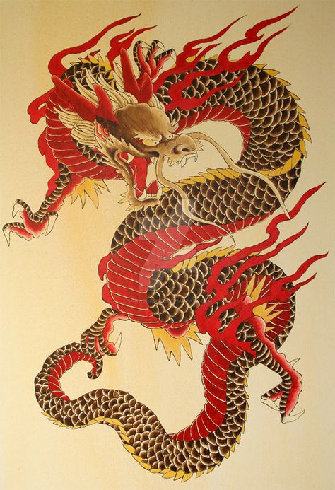 The Dragon by Snowcrashed Samurai Traditional, East Asian Dragon, Traditional Japanese Dragon, Tato Mandala, Dragon Tattoo Meaning, Mystic Dragon, Chinese Dragon Art, Red Dragon Tattoo, Tato Naga