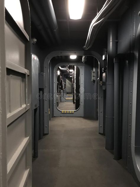 Submarine Corridor Stock Photos ... Submarine Interior Design, Submarine Aesthetic, Old Submarine, Corridor Door, Submarine Interior, Submarine Interior Concept Art, Inside A Submarine, Flak Tower, Steampunk Submarine Interior