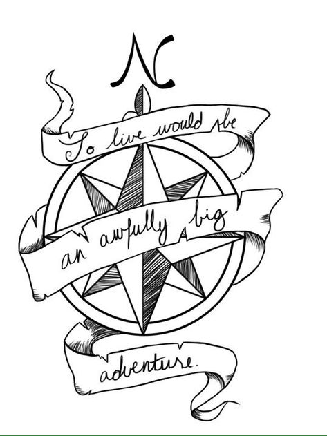 To live would be an awfully big adventure | Peter Pan Peter Pan Tattoo, Compass Rose Tattoo, A Compass, E Tattoo, 1 Tattoo, Compass Rose, Great Tattoos, Disney Tattoos, Tattoo Trends