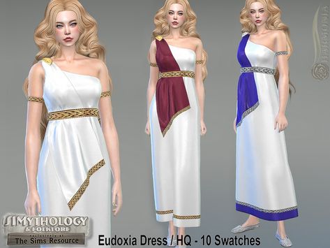 The Sims Resource - SIMythology - Eudoxia Dress Sims 4 Greek, Greek Dress, Eden Dress, Greek God, Sims 1, Sims 4 Clothing, Sims Mods, Animal Skin, Sims 4 Cc