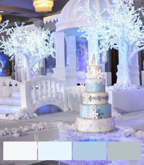 Best 3 Magical Winter Wedding Color Schemes and Theme Sweet 16 Winter Theme, Quinceanera Winter Wonderland, Wonderland Wedding Decorations, Ice Blue Weddings, Sweet 16 Winter Wonderland, Holiday Wedding Invitations, Wedding Color Schemes Winter, Winter Wonderland Wedding Theme, Wonderland Wedding Theme