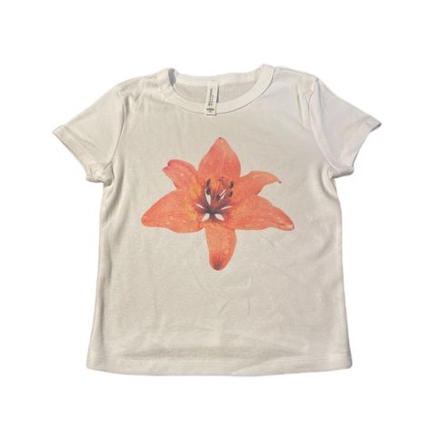 tropical flower print baby tee! hand pressed by me... - Depop Salted Granola, Clothing Coquette, White Shirts Women, Tropical Flower, Tropical Flowers, Baby Prints, Preppy Outfits, Baby Tee, Comfy Outfits