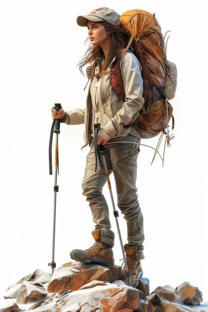 Photo full body character design of hike... | Premium Photo #Freepik #photo Full Body Character Design, Body Character Design, Homeade Halloween Costumes, Full Body Character, Trekking Outfit, Hiking Style, Inktober 2024, Hiking Fashion, Camping And Hiking