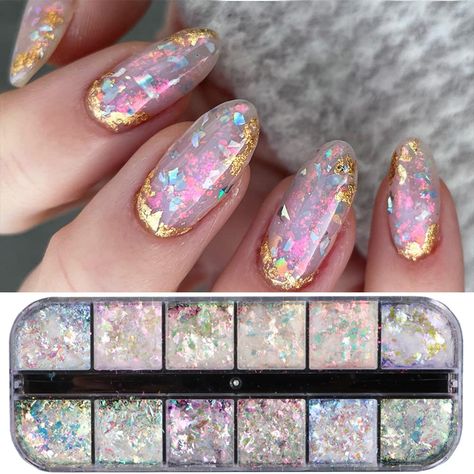 Gold Summer Nails, Nails Toes, Nail Salon Supplies, Reflective Nails, New Years Nail Art, Opal Nails, Sugar Nails, Aurora Nails, Gel Polish Manicure