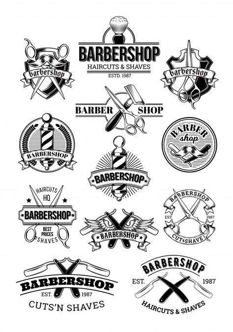 Vector set of barbershop logos, signage Free Vector | Premium Vector #Freepik #vector #logo #business #label #icon Barbershop Logo Ideas, Barbershop Logo, Luxe Logo, Barber Tattoo, Barber Shop Interior, Barber Logo, Logo Generator, Barbershop Design, Logo Creator