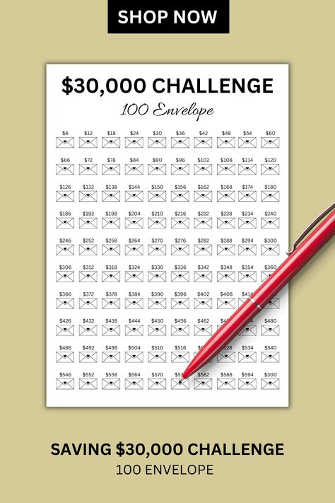 🤑Start Your 30k Savings Journey with Our 100-Day Challenge Printable! Get Your 30k Envelope Challenge Template and Reach Your Money Saving Goals. Instant Download PDF Available. No Spend Challenge Made Easy! 30000 Savings Challenge, 30k Savings Challenge, 100 Envelope Challenge, Challenge Template, Saving Methods, Envelope Challenge, Saving Money Chart, Saving Tracker, Money Chart