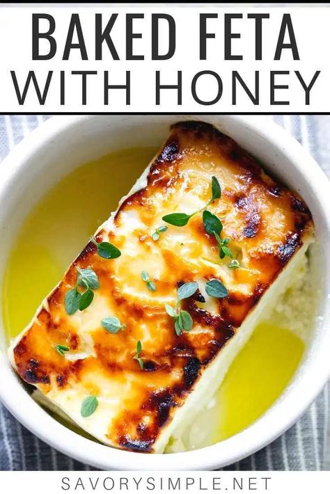 Baked Feta With Honey, Feta With Honey, Baked Feta Cheese, Cheese With Honey, Baked Feta Recipe, Feta Cheese Recipes, Thyme Recipes, Baked Feta, Feta Recipes