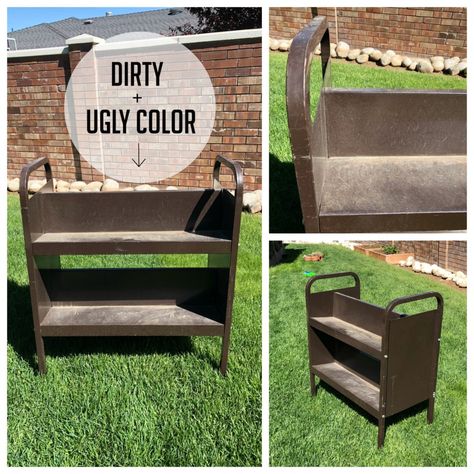 Decorated Library Book Carts, Library Book Return Cart Ideas, Library Cart Makeover, Library Windows, Vintage School Decor, Library Cart, Bookshelf Makeover, Best Spray Paint, Book Carts