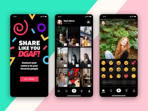 Connect your camera to your favorite people ml stories nav shapes emojis reactions profile social photo sharing ios iphone Social Photo, Photo Sharing App, Social App, Cover Pages, App Design, Creative Professional, Photo Sharing, Ios, Tablet