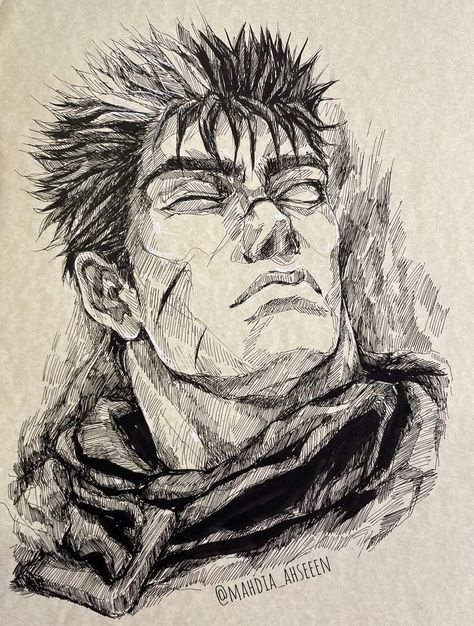 Guts Sketch, Guts Drawing, Guts Berserk, Pencil Techniques, Naruto Sketch Drawing, Naruto Sketch, Anime Drawing Books, Art Drawings Sketches Creative, Anime Character Drawing