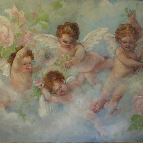 Classic oil painting print cherubs angels on canvas ready to hang wow! Description from pinterest.com. I searched for this on bing.com/images Images Victoriennes, Angel Drawing, Angel Wallpaper, Angel Aesthetic, Angels Among Us, Angel Painting, Guardian Angels, Fairy Angel, Angel Art