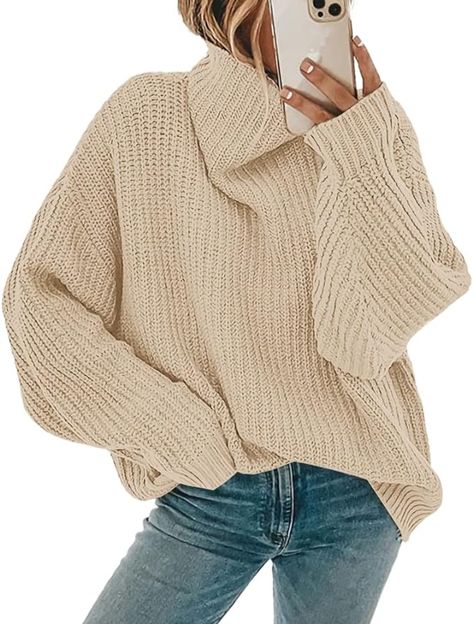 SySea Women's Turtleneck Long Sleeve Sweaters Knit Oversized Slouchy Fall Pullover Jumper Tops Beige at Amazon Women’s Clothing store Fall Turtleneck Outfit, Fall Turtleneck, Knit Sweater Oversized, Knitted Cowl, Fall Sweaters For Women, Loose Pullover Sweater, Fall Pullover, Casual Turtleneck, Long Sleeve Sweaters