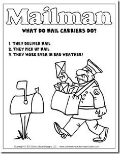 FREE printable unit on mail carriers. Includes a blank envelope to address, mailbox craft, mail carrier hat craft, coloring pictures, poem to memorize, letter writing template, stamp memory game. Mailbox Craft, Community Helpers Week, Community Helper Lesson, Community Helpers Unit, Letter Writing Template, Community Helpers Theme, Community Helpers Preschool, Community Workers, People Who Help Us