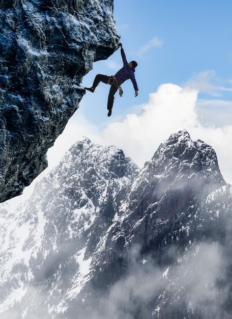 Photo adult adventurous man rock climbin... | Premium Photo #Freepik #photo #extreme-sports #snow-landscape #winter-landscape #winter-sport Rocky Cliff, Adventurous Men, Landscape Winter, Snow Landscape, Extreme Adventure, Winter Sport, Iconic Photos, Extreme Sports, Sport Man