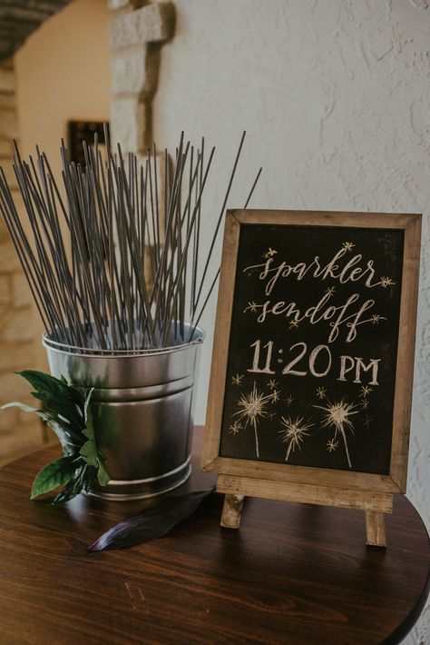 Wedding Ideas Sparklers, Sparkler Container For Wedding, Sparkler Display For Wedding, Firehall Wedding Reception, August Wedding Decor, Wedding Sendoff Ideas, Diy Wedding Decorations On A Budget, Sparklers At Wedding, Sparkler Exit Sign