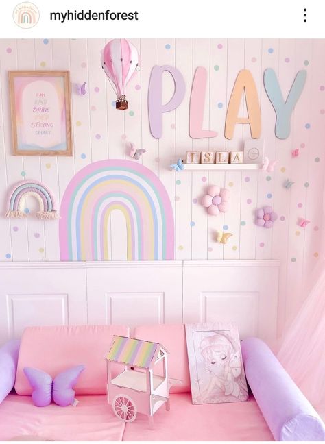 Pastel Girls Room Bedroom, Pastel Playroom Ideas, Pastel Rainbow Room Kids Girl Bedrooms, Pastel Rainbow Bedroom Ideas Kids, Pastel Rainbow Bedroom Ideas, Pastel Toddler Girl Room, Toddler Girl Bedroom Rainbow, Pastel Rainbow Girls Room, Pastel Rainbow Girls Bedroom