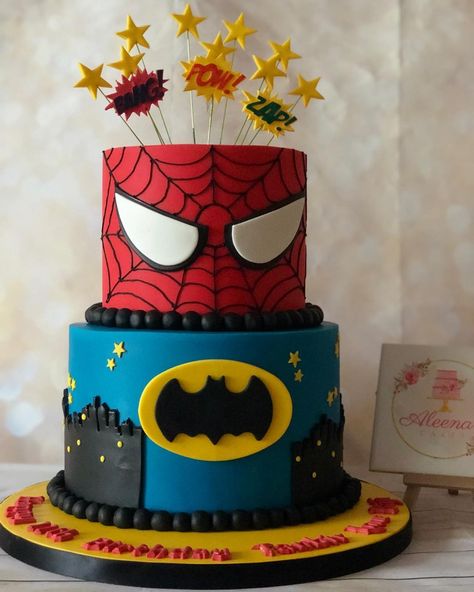 Superhero cake 🦸🏻‍♂️#aleenascakes #birthdaycake #birthday #birthdayparty #superheroparty #superherocake #spidermancake #batmancake… Superheroes Birthday Cake, 4th Birthday Cake, Dinosaur Birthday Theme, Batman Cake, 4th Birthday Cakes, Superhero Cake, Spiderman Cake, Boy Birthday Cake, Superhero Party