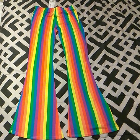 Petite Rainbow Stripe Trousers - Yellow. Machine Washable. Uk Size 6. Us Size 2 - Petite. Soft Kidcore Clothes, Rainbow Clothes Aesthetic, Scenecore Fashion, Neon Punk Fashion, Fizzarolli Cosplay, Circus Clothes, Rainbowcore Fashion, Clown Fashion, Decora Outfits