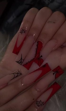 #nails #nailart #naildesign #nailartist Red Spooky Nails, Red Halloween Nails Acrylic, Hair Dye Tips, Red Halloween, Red Acrylic Nails, Duck Nails, North Bay, French Acrylic Nails, Nail Stuff