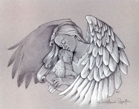 Angel Holding Baby Tattoo Design Angel Tattoo Drawings, Angel Tattoo For Women, Baby Angel Tattoo, Mother Son Tattoos, Guardian Angel Tattoo, Baby Tattoo Designs, Cherub Tattoo, Instagram Wall, Angel Wings Tattoo