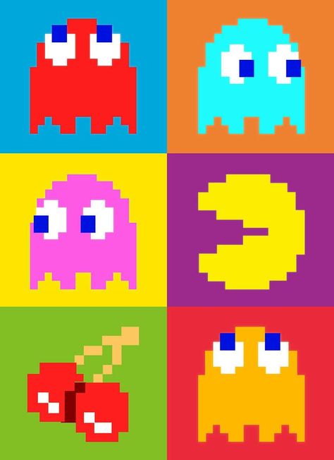 Party List, Arte Nerd, 8bit Art, Posca Art, Square Wall Art, Square Art, Game Characters, Pac Man, 6th Birthday