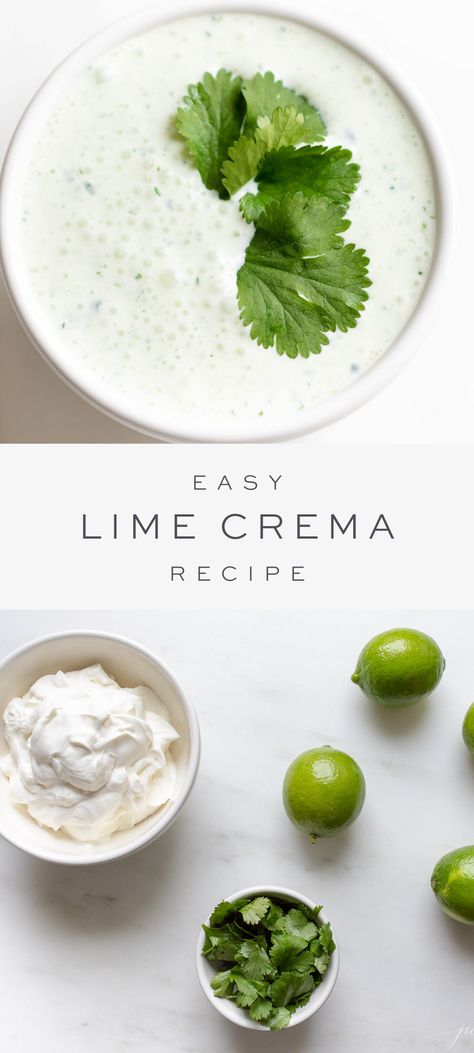 Lime Crema Recipe, Mexican Breakfast Casserole, Crema Recipe, Lime Crema, Lime Cream, Condiment Recipes, Spicy Dishes, Easy Lunch Recipes, Cilantro Lime