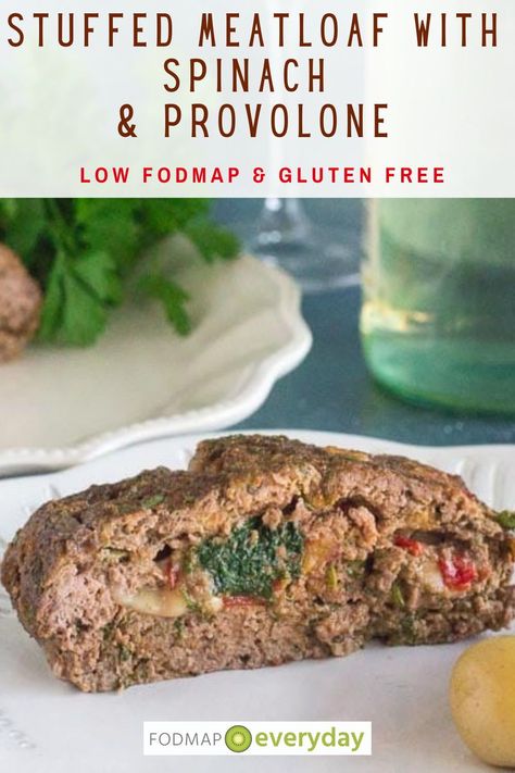 Fodmap Meatloaf, Meatloaf With Spinach, Gluten Free Low Fodmap, Fodmap Meals, Fodmap Food List, Low Fodmap Recipe, Fodmap Recipes Dinner, Low Fodmap Recipes Dinner, Stuffed Meatloaf