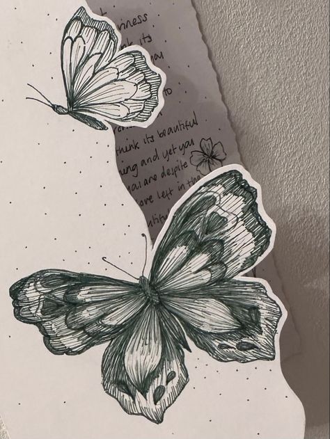 Simple Flowers Sketch, Butterfly Art Journal Ideas, Sketch On Book Pages, Scrachbook Drawing Ideas, Journal Ideas Butterfly, Artbook Cover Ideas, Card Cover Ideas, Sketch Book Front Cover Ideas, Art Sketchbook Cover Ideas