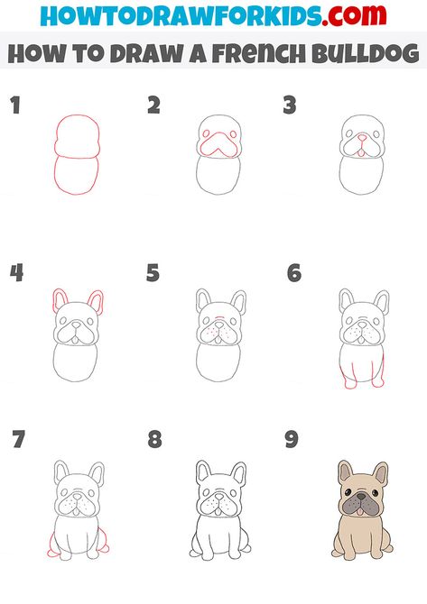 how to draw a french bulldog step by step Easy French Bulldog Painting, Frenchie Doodle Easy, French Bulldog Rock Painting, How To Paint A French Bulldog Easy, How To Draw A French Bulldog Easy, Simple French Bulldog Drawing, Easy Frenchie Drawing, Cute French Bulldog Drawing, French Bulldog Nail Design