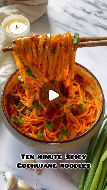 Ayushi Gupta-Mehra on Instagram: "SPICY GOCHUJANG NOODLES ! Full recipe below and follow @the_foodiediaries for more everyday dishes! . These noodles are my go-to for their fiery flavours starring gochujang (the fermented Korean red pepper paste) and gochugaru (crushed red pepper flakes). . The peanut butter adds a subtle-creaminess to offset the shades of heat; but if you really want to leave it out, you could try swapping in tahini / sesame paste instead. . Miso is optional but recommended for the lovely hint of umami it imparts! . . . Cook noodles of choice in a pot of boiling water. Drain and set aside, reserving some of the noodle water. . To a heat-proof bowl, add: - 2-3 finely chopped garlic cloves - 1 - 4 tsp gochugaru (Korean crushed red pepper flakes; can sub with regular chill Sweet And Spicy Ginger Soy Noodles Half Baked Harvest, Spicy Ginger Chili Noodles, Spicy Chili Crisp Noodles, Spicy Gochujang Noodles, Crispy Sesame Garlic Chili Oil Noodles, Ayushi Gupta, Gochujang Noodles, Vegan For A Week, Sesame Paste