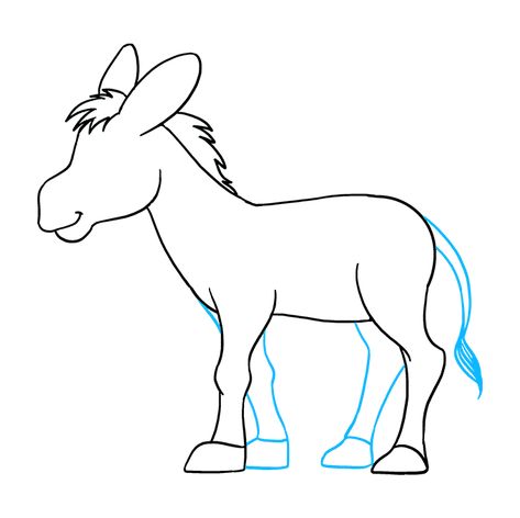 How to Draw Donkey: Step 8 Donkey Outline Drawing, How To Draw A Donkey Face, How To Draw A Donkey Step By Step, Draw Donkey, Donkey Drawing Easy, Donkey Drawing, Mini Donkey, Miniature Donkey, Cute Donkey