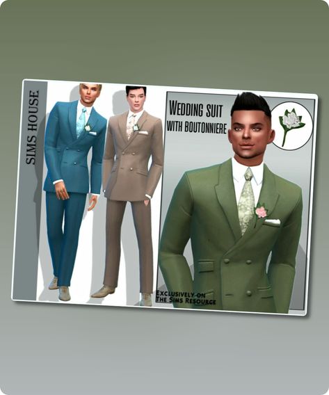 Sims 4 Clothing CC: Wedding Suit With Boutonniere Sims 4 Wedding Suit, Suit With Boutonniere, Best Sims, Wedding Suit, Belted Jacket, Family Fashion, Sims 4 Clothing, Sims House, Beautiful Boots