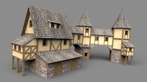 Castle Village, Village Buildings, Conan Exiles, Planet Coaster, Medieval Village, 3d House, Ark Survival Evolved, Medieval Houses, Building Concept