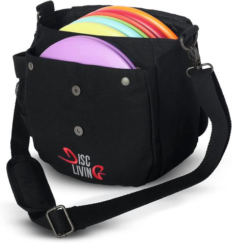 Disc Living Disc Golf Bag | Frisbee Golf Bag | Easy to Carry | Lightweight Fits Up to 10 Discs | 16 oz Waxed Canvas Sturdy Design | Belt Loop | Double Button Design | Bottle Holder Disc Golf Bag, Ladies Golf Bags, Frisbee Disc, Frisbee Golf, Golf Set, Ultimate Frisbee, Custom Belt, Golf Bag, Belt Style