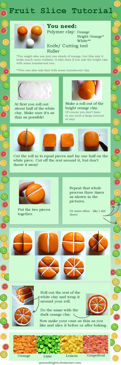 citricos fimo Clay Fruit, Clay Orange, Miniature Food Tutorials, Polymer Clay Cane Tutorial, Orange Slice, Fruit Slice, Doll Food, Polymer Clay Canes, Polymer Clay Miniatures