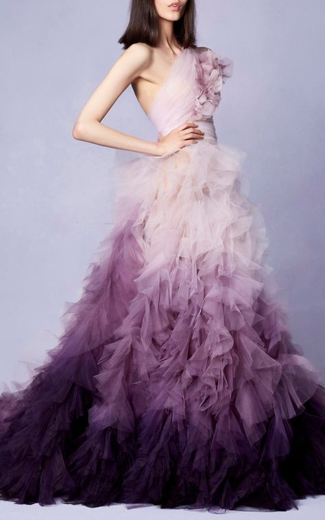 One Shoulder Ombre Gown by Marchesa Marchesa Couture, Ombre Gown, Georgina Chapman, Kampot, Elsa Schiaparelli, Crazy Stuff, Skating Dress, Formal Gown, Marchesa