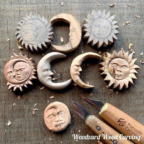 Moon Wood Carving, Dremel Art, Woodcraft Ideas, Whittling Patterns, Woodcarving Ideas, Wood Jewelry Diy, Dremel Crafts, Wood Moon, Whittling Projects